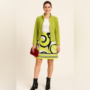 Vibrant Yellow Swirl Skirt MIX n MATCH Sweater Boots Red Purse Jacket